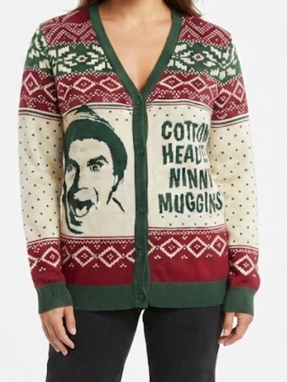 Green and Red Elf Holiday Graphic Cardigan Sweater Size XXL